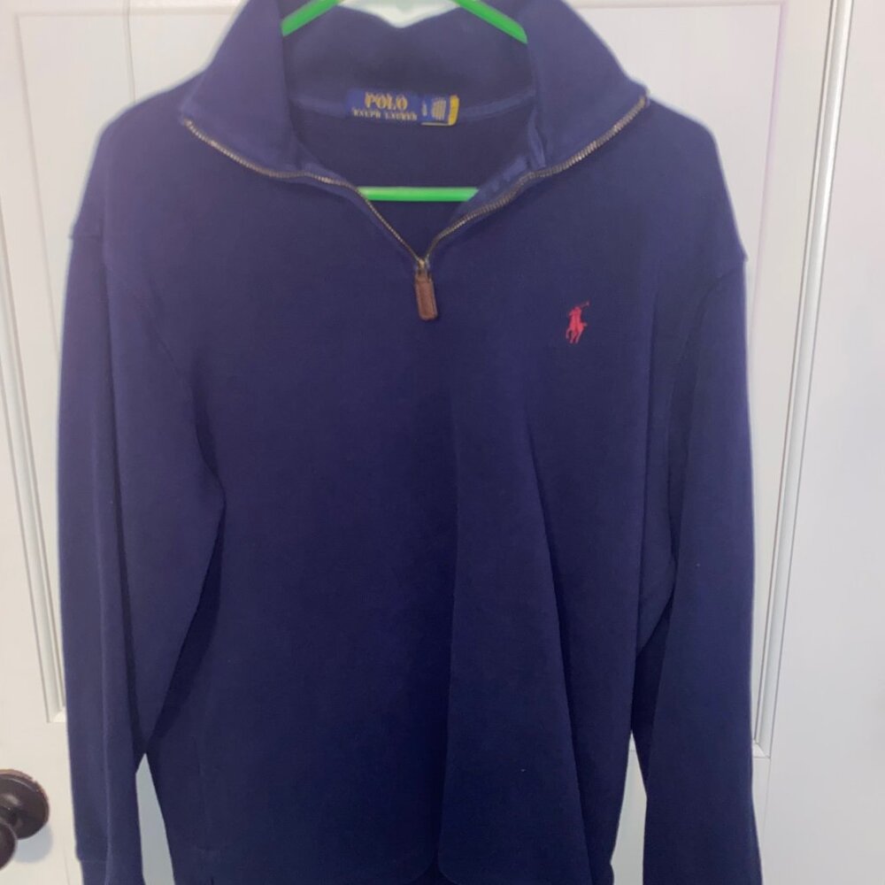 Polo Ralph Lauren Men's Quarter-Zip Pullover Sweatshirt - Navy Blue - Size L